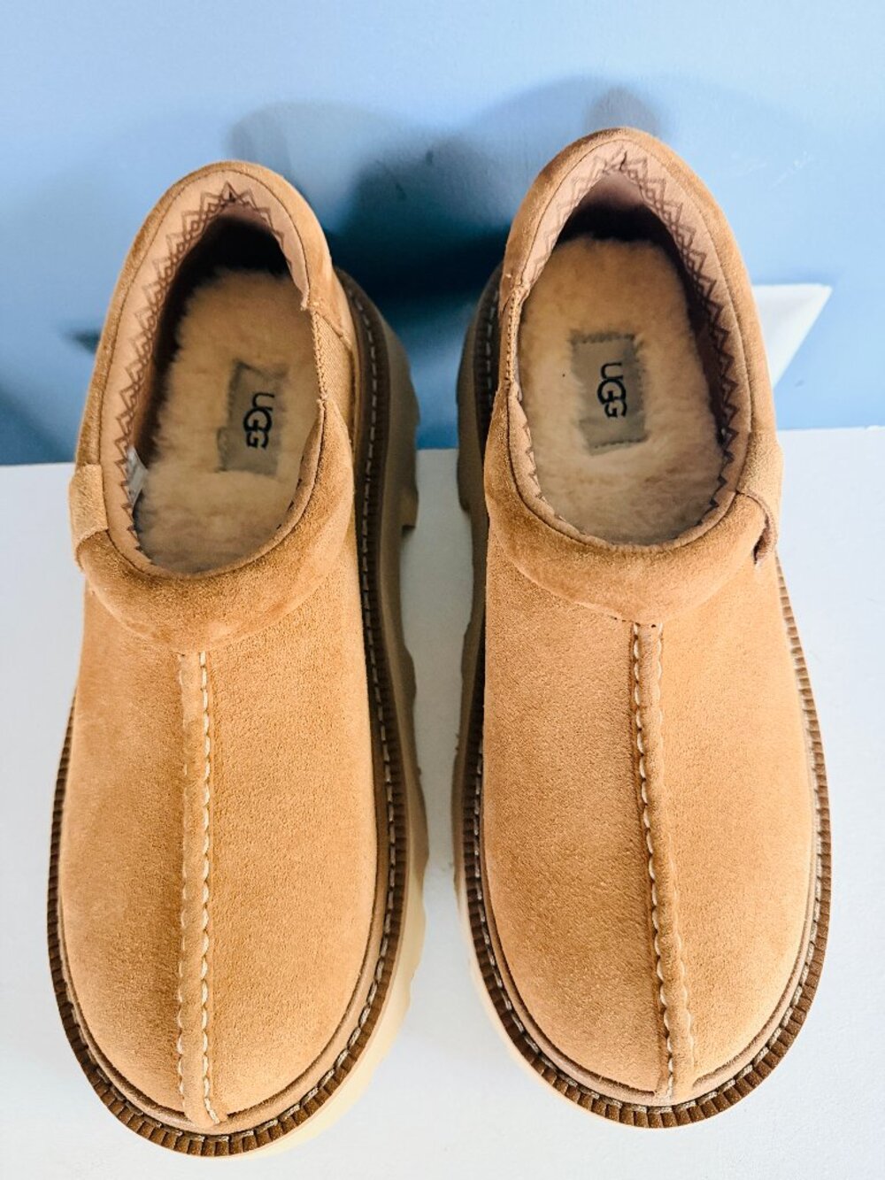 NEW UGG Men's Tasman Lug Suede Slip-On Shoes – Chestnut – Size 9